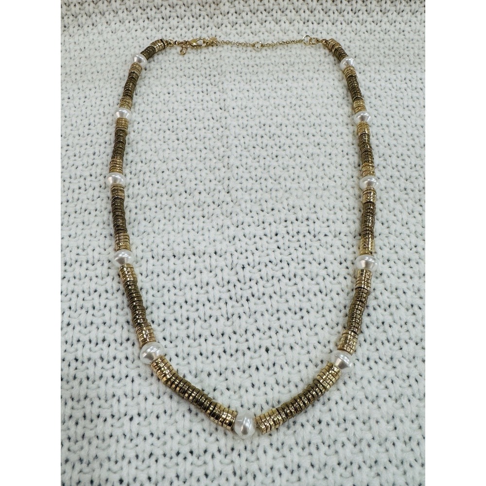LOFT Gold Tone Faux Pearl Beaded Necklace Adjustable Women's